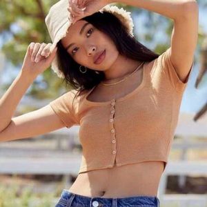 Womens Forever 21 Button Front Camel Crop Top Size Small